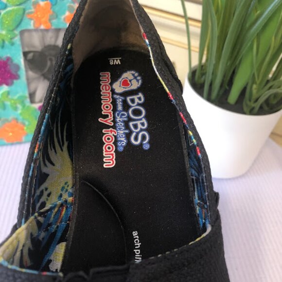 Skechers BOBS Black Espadrille Slip On Wedge Heel in Women's 8M - Picture 14 of 16